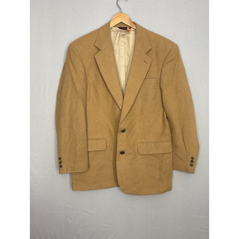 Button Front Blazer Jacket Men's Brown Camel‎ Hair Notch Lapel Pockets 40R